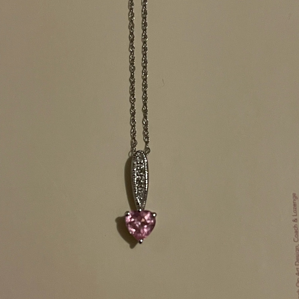 Necklace silver 18 inches pink heart pendant